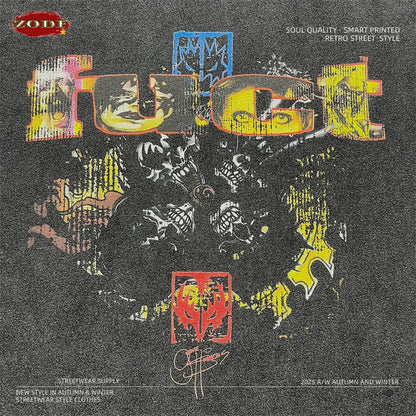 ZODF Retro 2025 Autumn Men 345gsm Washed Full Sleeve T-Shirts Unisex Heavy Weight Punk Style Printing Cotton T Shirt HY0012