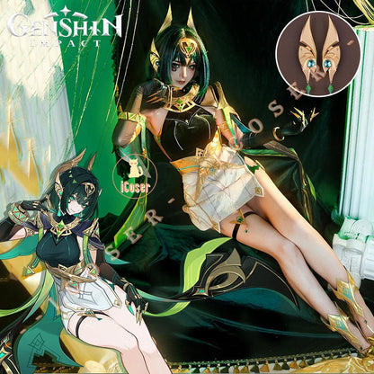 Genshin Impact Nefer Cosplay Costume Wig Dress Uniform Outfit Headwear Carnival Halloween Party for Women Girls Accessory iCoser