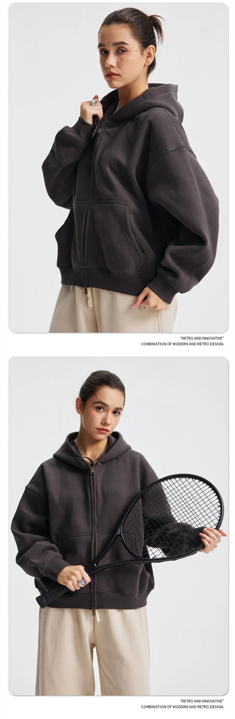 ZODF Trendy 2025 Winter Man Solid Fleece Boxy Hoodies Unisex 350gsm Double Head Zipper Hooded Sweatshirts Coat HY1122