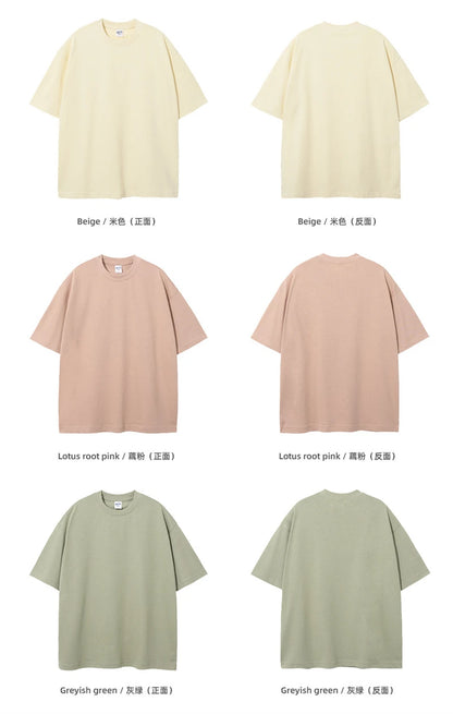 ZODF New Summer Men 100% Cotton Solid T Shirts Unisex High Street Heavy Weight 305gsm Oversized FG Noshrink T-Shirt Tops HY0165