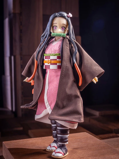 1/12 Kamado Nezuko Female Figure Pink Short Skirt Coffee Kimono Windbreaker Clothes Set Accessory For 6" Shf Demon Slayer Doll