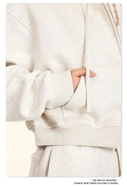 ZODF 2024 Winter Women Zipper Crop Hoodies Female Girls Solid 345gsm Warm Fleece Short Hooded Zip-Up Coat HY0911