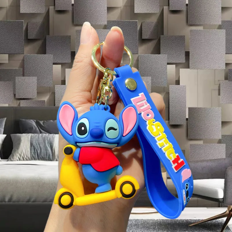 Wholesale Anime Disney Keychain Mickey Mouse Minnie Lilo & Stitch Cute Doll Keyring Ornament Key Chain Pendant Kids Toys Gifts