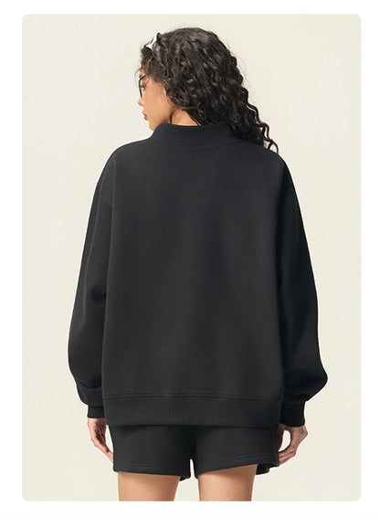 ZODF 2025 Winter Women 350gsm Warm Fleece Sweatshirts Girls Female Hip Hop Half Turtleneck Pullovers Brand Clothing HY056