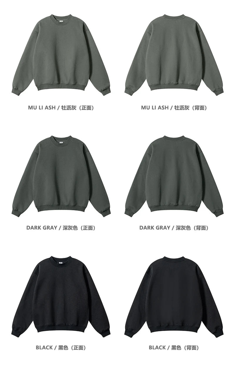 ZODF 2024 Winter Men 345gsm Fleece Sweatshirts Unisex Women Casual Loose Warm Solid O-Neck Pullovers Streetwears HY0865