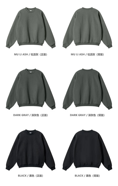 ZODF 2024 Winter Men 345gsm Fleece Sweatshirts Unisex Women Casual Loose Warm Solid O-Neck Pullovers Streetwears HY0865