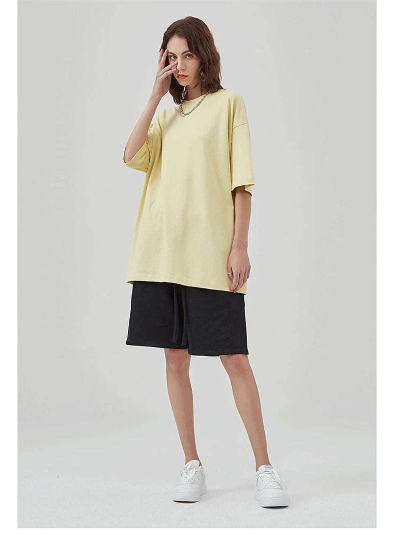 ZODF 2025 Spring Summer Men Solid 100% Cotton T-Shirts Unisex Women Loose 230gsm Noshrink Basic T Shirt Brand Tops HY0151