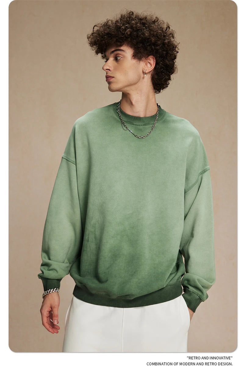 ZODF 2024 Autumn Men's Washed Sweatshirt Unisex Women Retro Solid 430gsm Terry Cotton O Neck Pullovers Coat HY0880