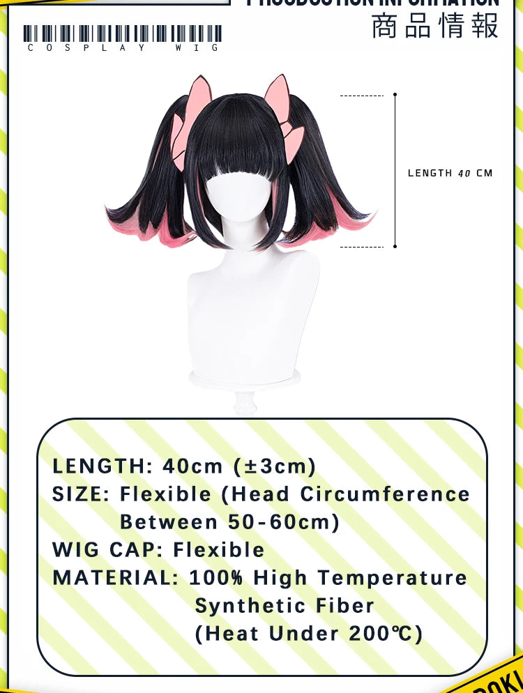 Virtual Idol Cosplay Wig Game Zenless Zone Zero Cosplay DokiDoki Women 40cm Cute Black Pink Short Wig ZZZ Cosplay Free Wig Cap