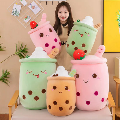 Bubble Tea Boba Plushie Kawaii Room Decor Plush Toy Stuffed Ice Cream Food Milk Tea Soft Hug Cushion Birthday Gift for Kids