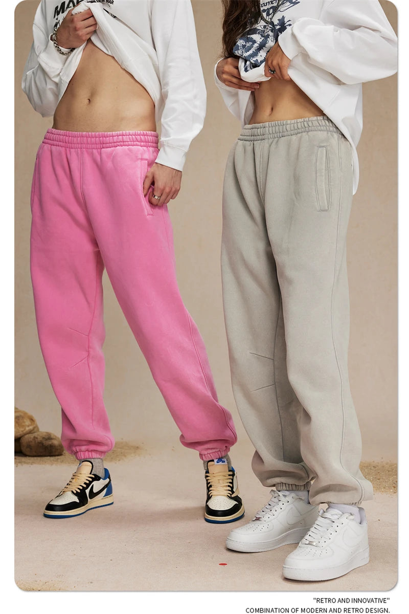 ZODF Retro Winter 360gsm Batik Washed Fleece Sweatpants Unisex Loose Drawstring Warm Joggers HY0714