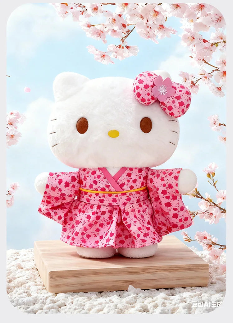 Sanrio Kawaii Hokkaido Japanese Kimono Hello Kitty Plush Toy Cute Sakura Kitten Stuffed Animal Kids Birthday Gift for Children