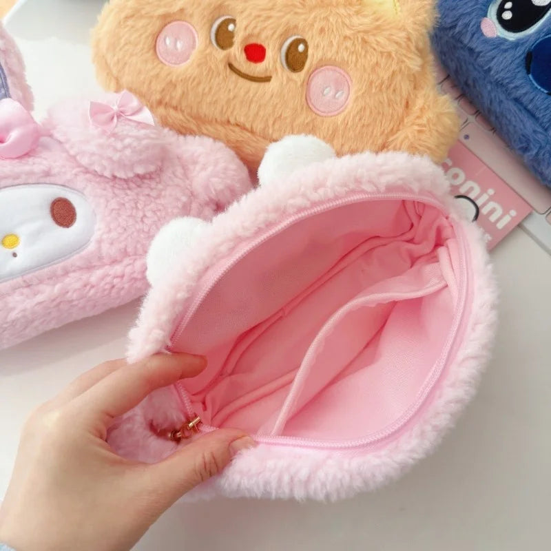 Cartoon My Melody Butter Bear Plush Makeup Bag Cute Anime Pencil Case Large Capacity Student Pencil Case Storage Bag Gifts Girl