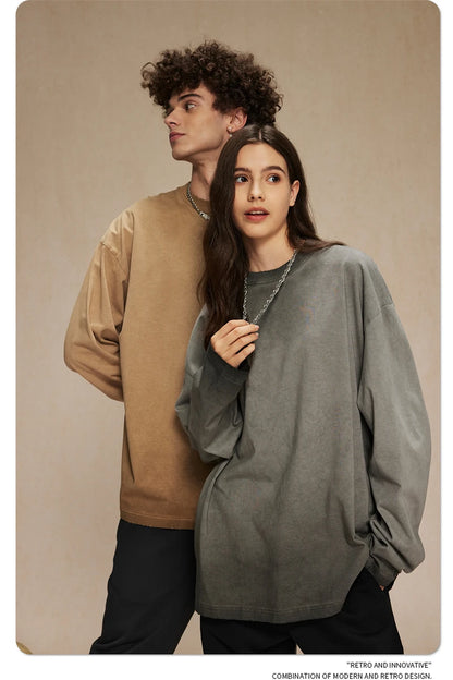 ZODF New 2024 Autumn Washed 100% Cotton T-Shirt For Men Unisex Loose Distressed 275gsm O Neck T Shirts Brand Tops HY0924