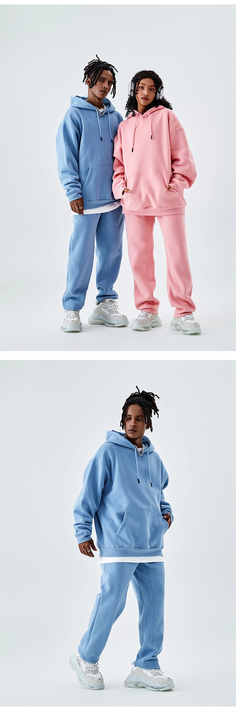 ZODF Casual Winter Men 350gsm Fleece Hoodie Unisex Loose Warm Solid Hooded Sweatshirt Pullover 18 Colors HY0728