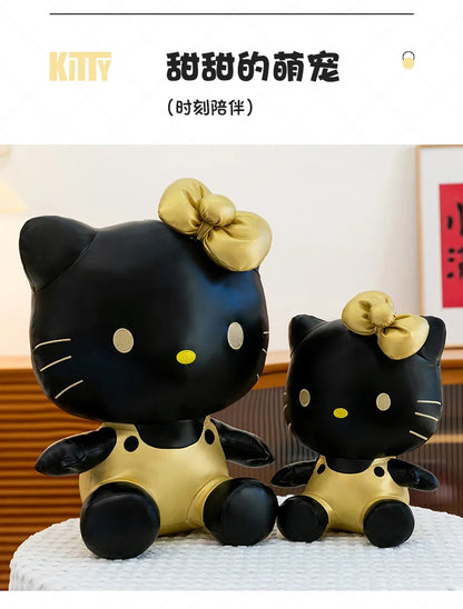 Cute Hello Kitty Plush Toy Black Gold Leather Cute Stuffed Animal Doll Kids Birthday Xmas Gift for Girls Plushie Pillow Present