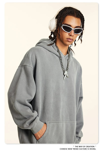 ZODF 2024 Winter Unisex Washed Fleece Hoodies 360gsm Warm Loose Retro Hooded Sweatshirts HY0870