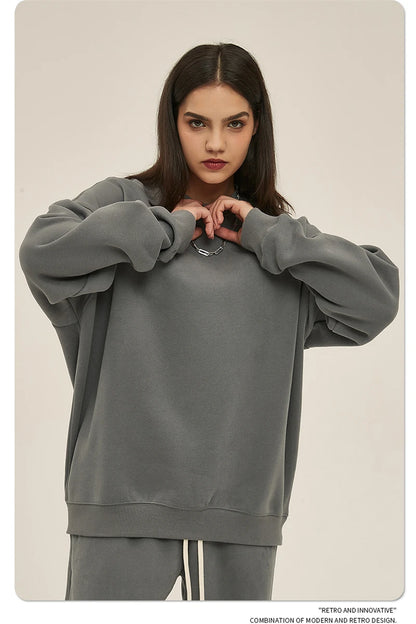 ZODF New 2025 Winter 350gsm Fleece Sweatshirts For Men Unisex Casual Loose Basic Solid O-Neck Thick Warm Pullovers HY0635