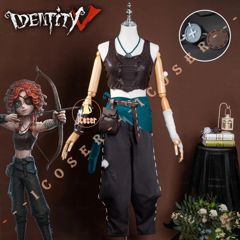 Identity V Archer Cosplay Costume Wig Brynhildr Vilulf Uniform Glasses Eye Patch Halloween Party for Women Girls Carnival Props