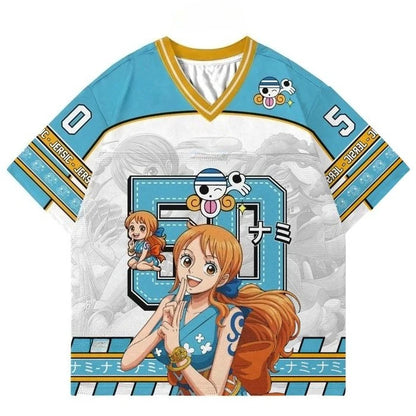 50 Jersey One Piece Nami Anime Y2k Korean Style Kpop Baseball Hockey T-shirt Fashion Streetwear Anime Daily Unisex Tops Tees