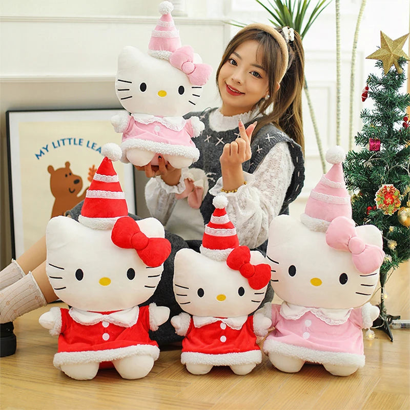 New Sanrio Hallo Kitty Plush Toy Doll Pillow Christmas Kt Cat Plush Toy Cute Hat Kitty Doll Katie Cat Pillow Girl Holiday Gifts