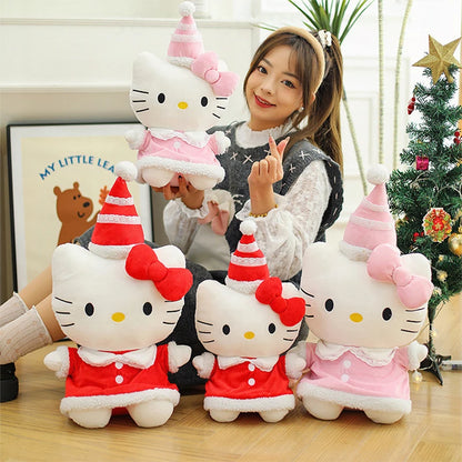 New Sanrio Hallo Kitty Plush Toy Doll Pillow Christmas Kt Cat Plush Toy Cute Hat Kitty Doll Katie Cat Pillow Girl Holiday Gifts
