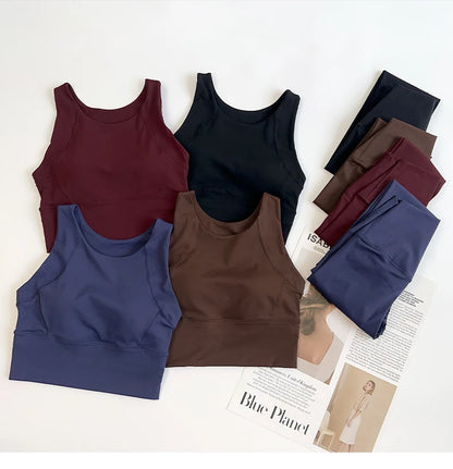 2 Piece Yoga Clothes Women's Gym Yoga Set Strap Cross Back Push Up Sport Bra High Waist Yoga Leggings Sportwear Workout Wear