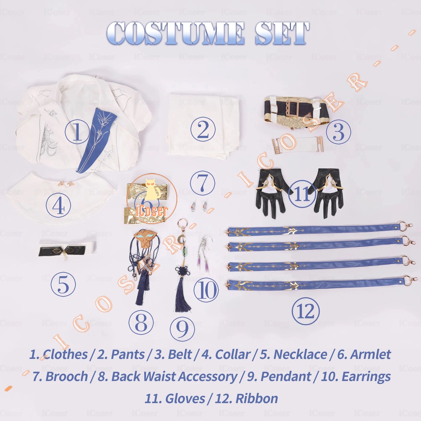 Love and Deepspace Xavier Lumiere Cosplay Costume Wig Shimmering Moonlight Uniform Earrings Halloween Party Women Men Carnival