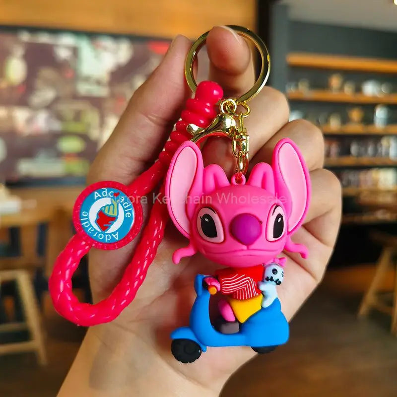 Anime Disney Keychain Cartoon Mickey Mouse Minnie Lilo & Stitch Cute Doll Keyring Ornament Key Chain Pendant Kids Toys Gift