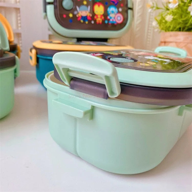 Disney Stitch Cartoon Portable Lunch Box Child Student Hermetic Bento Box Office Portable Double Layer Lunch Box High Capacity