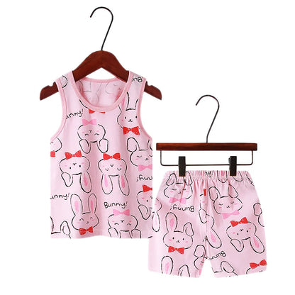 Summer Pj Set Kids Clothes Home Wear Pink Rabbit Girls Pajamas Sets 1 to 2 3 4 5 6 7 8 9 10 Years Flower Easter Pijamas Cotton