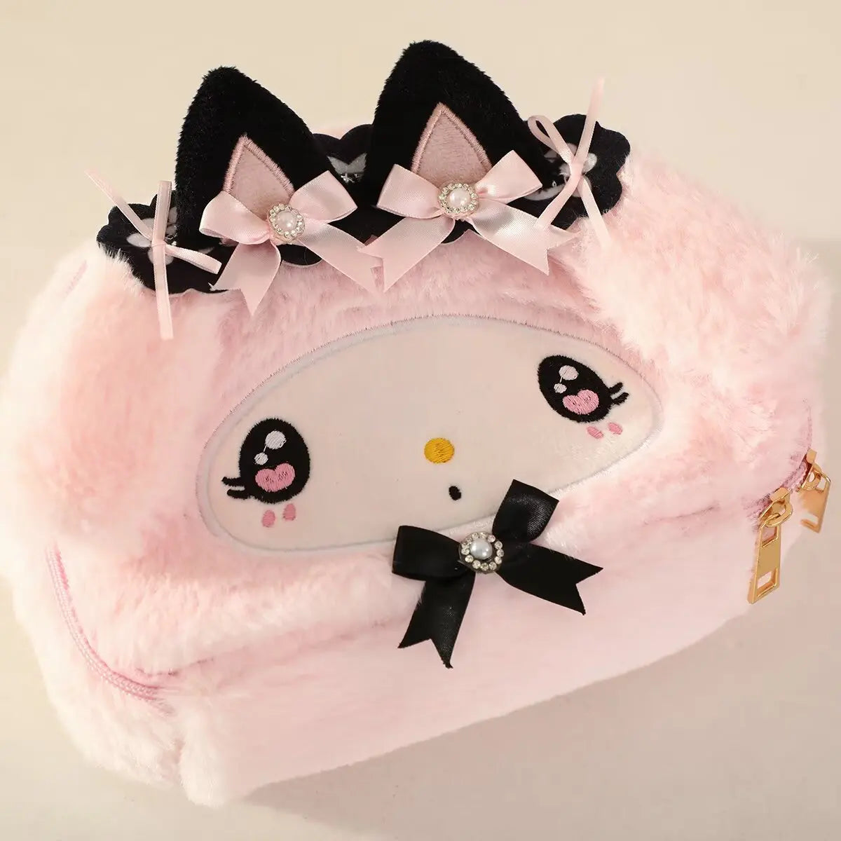 Kawaii Cinnamoroll Kuromi Hello Kitty My Melody Plush Bag Cosmetic Pouch Cartoon Anime Soft Makeup Bag for Daily Use & Travel