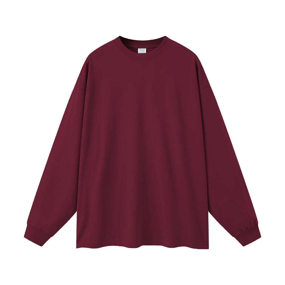 ZODF NEW Autumn Men's Solid Full Sleeve T Shirts Unisex Loose Oversized Casual 305GSM Cotton Basic T-Shirt Brand TEE HY0209