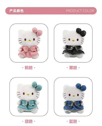 Sanrio Plush Cat Stuffed Animal Doll Large Checkered Skirt Kawaii Pillow Toy for Kids Birthday Christmas Gift for Girls Bedtime