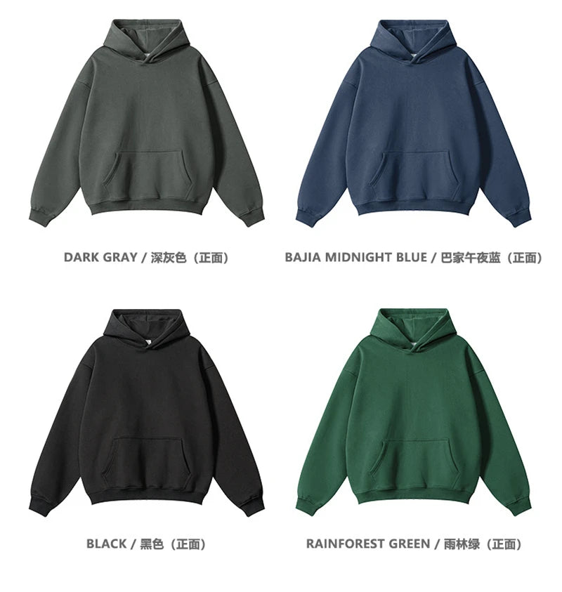 ZODF New 2024 Autumn Winter Men 345gsm Fleece Hoodies Unisex Women Relax Fit Warm Solid Hooded Pullovers Sweatshirts HY0863