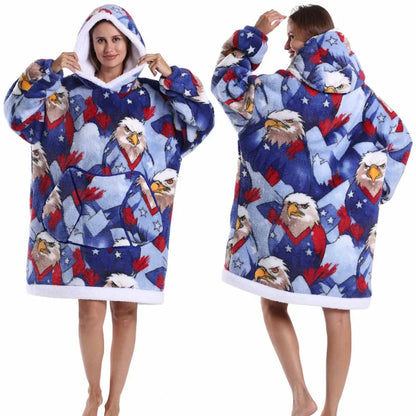 Leopard Winter Women Thicken Warm Hoodie Blanket Pink Blue Oversize Large Pocket Couple Loose Sweatshirts Mens Graphic Hoodies