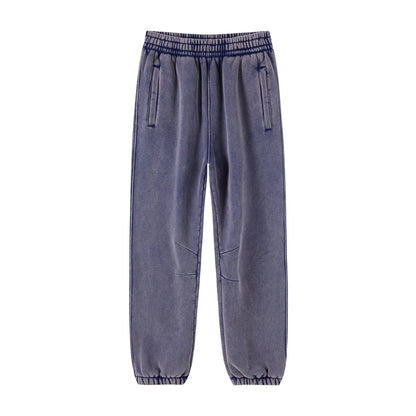 ZODF Retro Winter 360gsm Batik Washed Fleece Sweatpants Unisex Loose Drawstring Warm Joggers HY0714 - Navy Blue / S