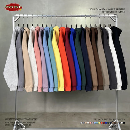 ZODF New Thick 350gsm Fleece Hooded Hoodies For Men Unisex Winter Oversized Loose Basic Solid Sweatshirts Pullovers Coats HY0631