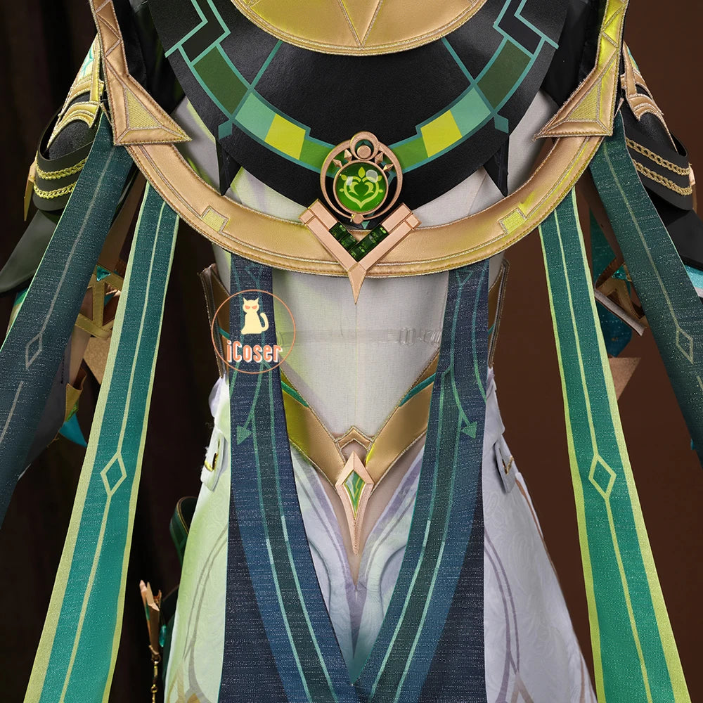 Genshin Impact Nefer Cosplay Costume Wig Dress Uniform Outfit Headwear Carnival Halloween Party for Women Girls Accessory iCoser