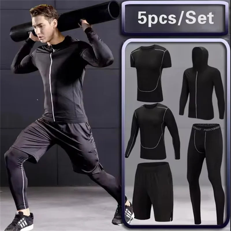 Men Sportswear Compression Quick Dry Running Sets Joggers Training Gym Fitness Tracksuits - GRAY / XXL