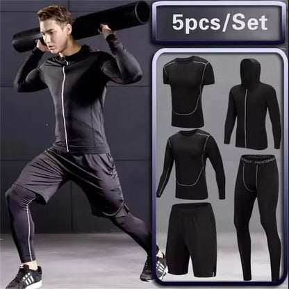 Men Sportswear Compression Quick Dry Running Sets Joggers Training Gym Fitness Tracksuits - GRAY / XXL
