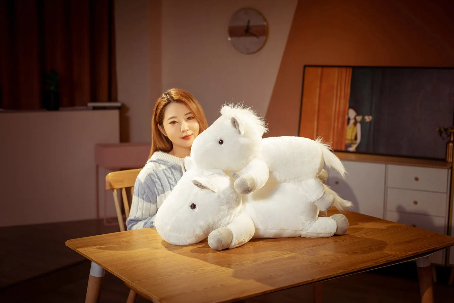 1 piece 55/70cm Soft BIg Round Head Horse Plush Toy Stuffed Pure White Horse Throw Pillow Stuffed Likelike Animals For Boy Gift