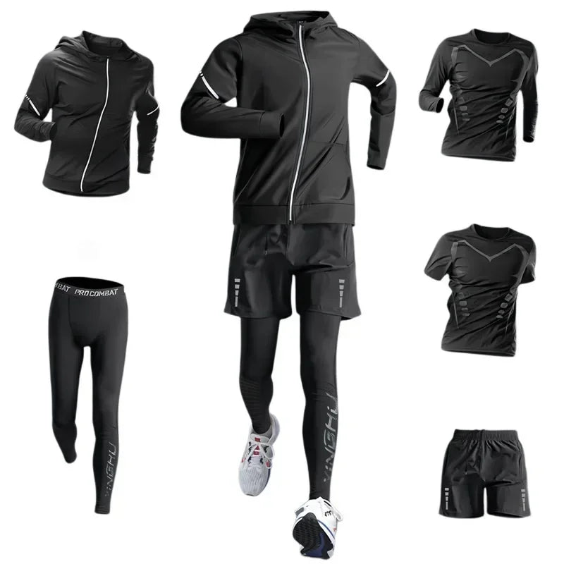Men’s Winter Fleece-Lined Quick-Dry Warm-Up Sports Set for Running Cycling Fitness Training