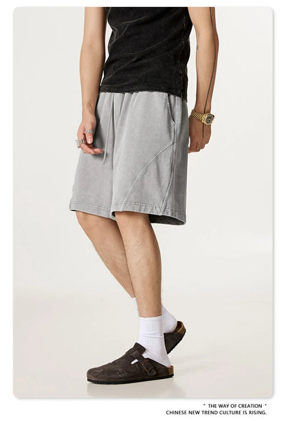 ZODF New Men Fire Snowflake Washed 330gsm Shorts Unisex High Street Summer Distressed Sport Cotton Shorts HY1028