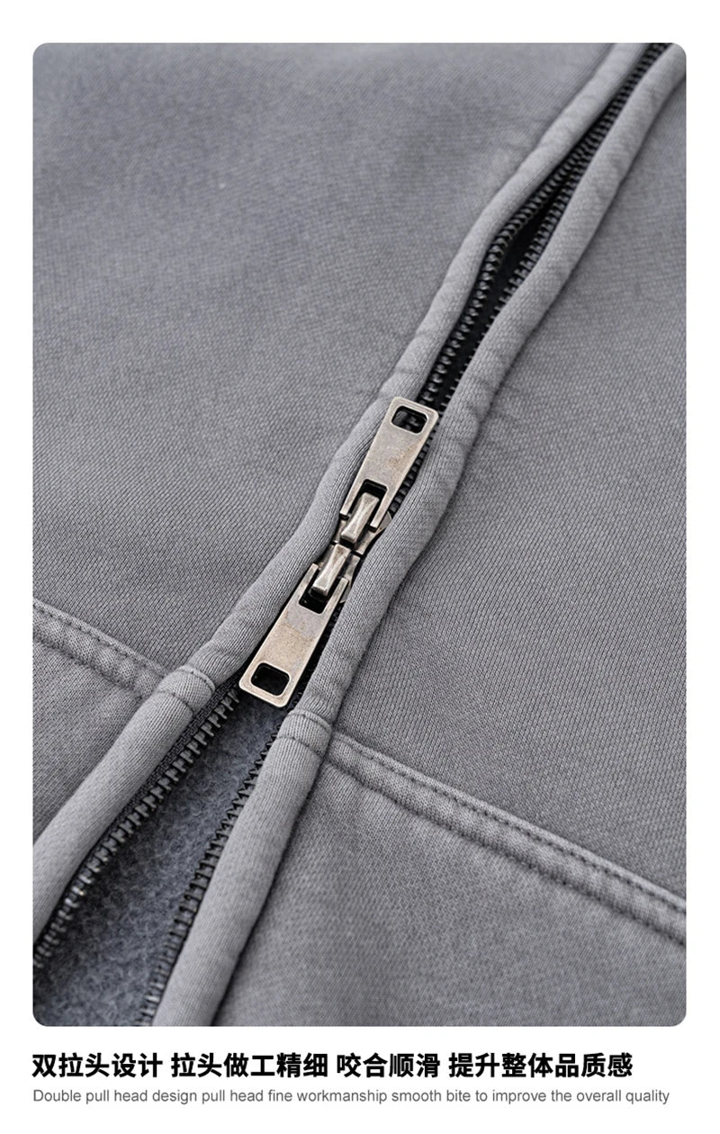 ZODF Retro 2025 Autumn Winter Unisex Zipper Fleece Hoodie 400gsm Washed Batik Warm Hooded Coat HY1084