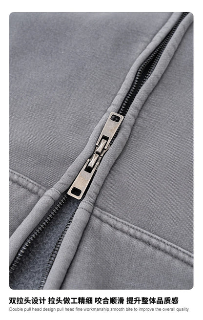 ZODF Retro 2025 Autumn Winter Unisex Zipper Fleece Hoodie 400gsm Washed Batik Warm Hooded Coat HY1084