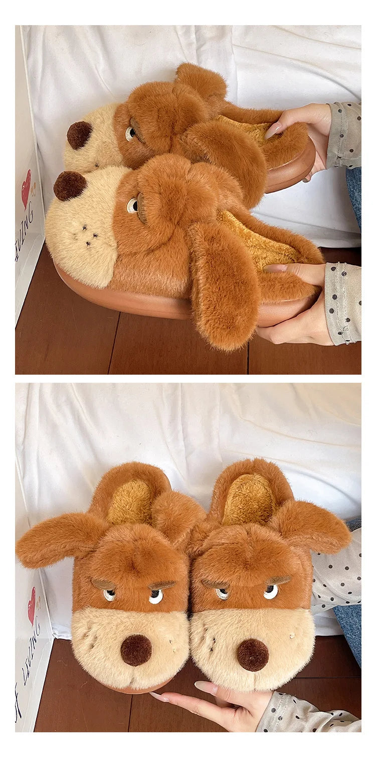 Cartoon Puppy Autumn And Winter Coral Fleece Soft Comfortable Warm Home Slippers Cotton Slippers Indoor Anti Slip Practical Gift