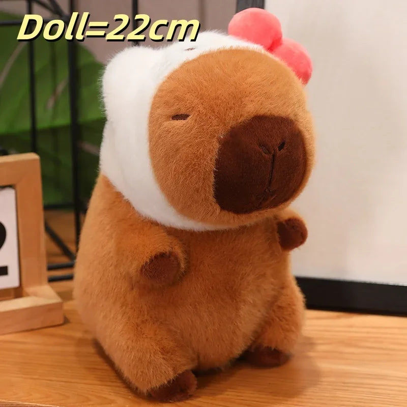 Capybara Soft Doll Cute Stuffed Capibara Anime With Pikachu Stitch Kuromi Hat Toy Kawaii Plushie Xmas Gift for Girl Friend