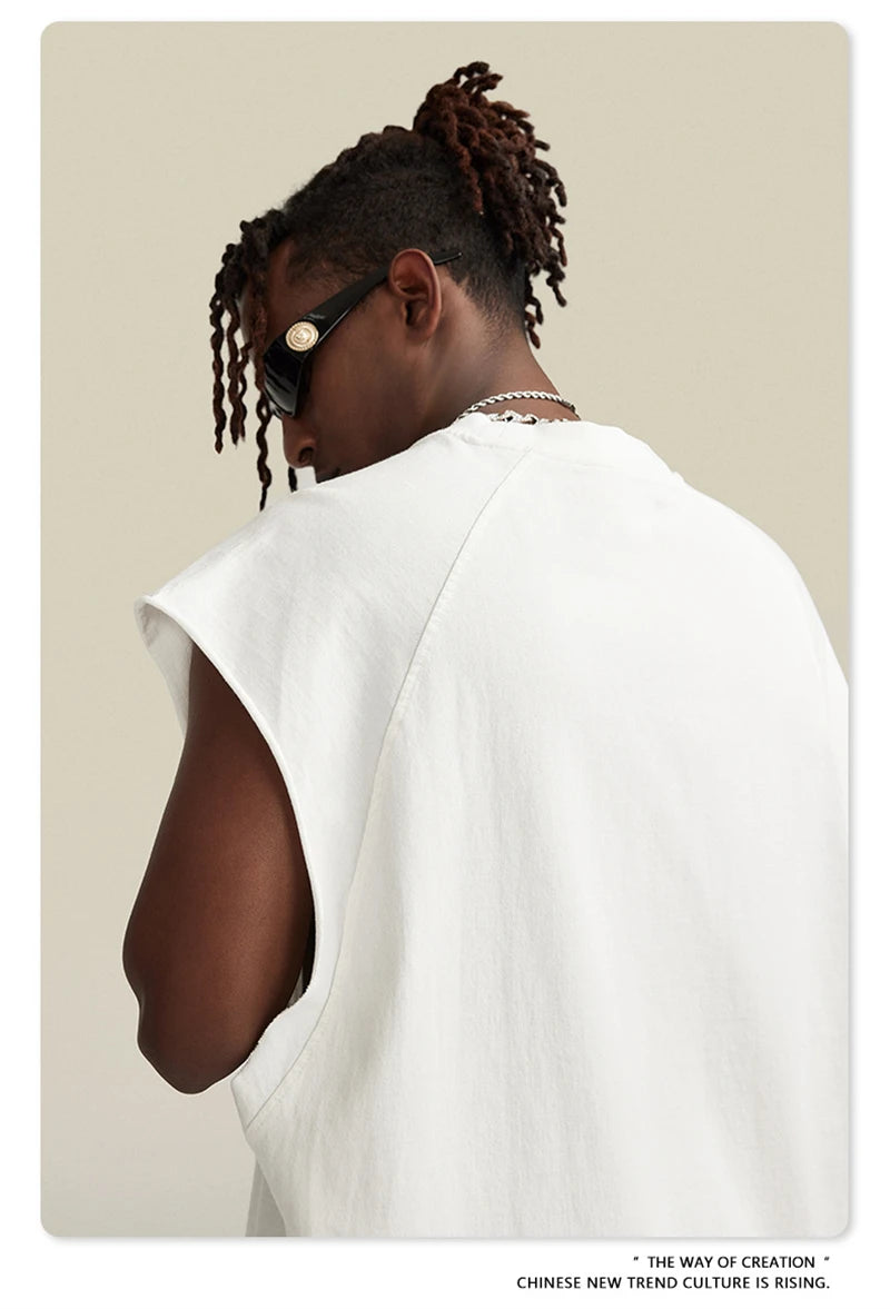 ZODF American Retro Men Washed Solid Tank Tops Women Unisex Loose Edge 275gsm Cotton Sleeveless Tees Brand Streetwears HY0503