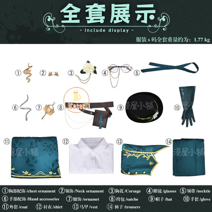 Identity V Art Dealer Cosplay Costume Wig Knight Richard Sterling Uniform Glasses Hat Roy Ramit Halloween Party for Women Men